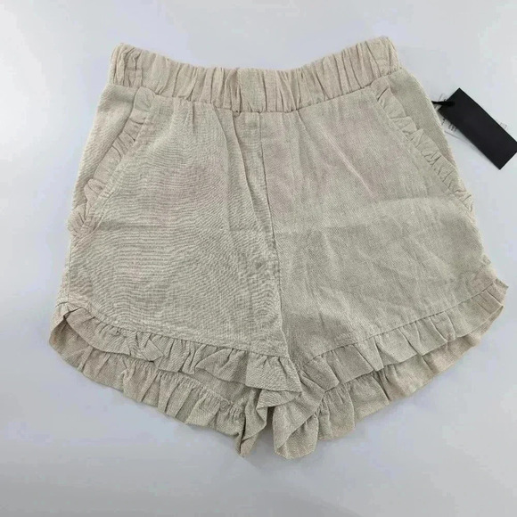 Black Tape_ Pants - Women High Elastic Waisted Pleated Ruffle Casual Shorts Women Loose Wide Leg XS